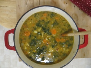 carrot, parsnip, squash, and kale soup